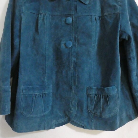 CHICO'S | size 2 | Blue Suede Button-Up Front Jacket - Picture 8 of 14